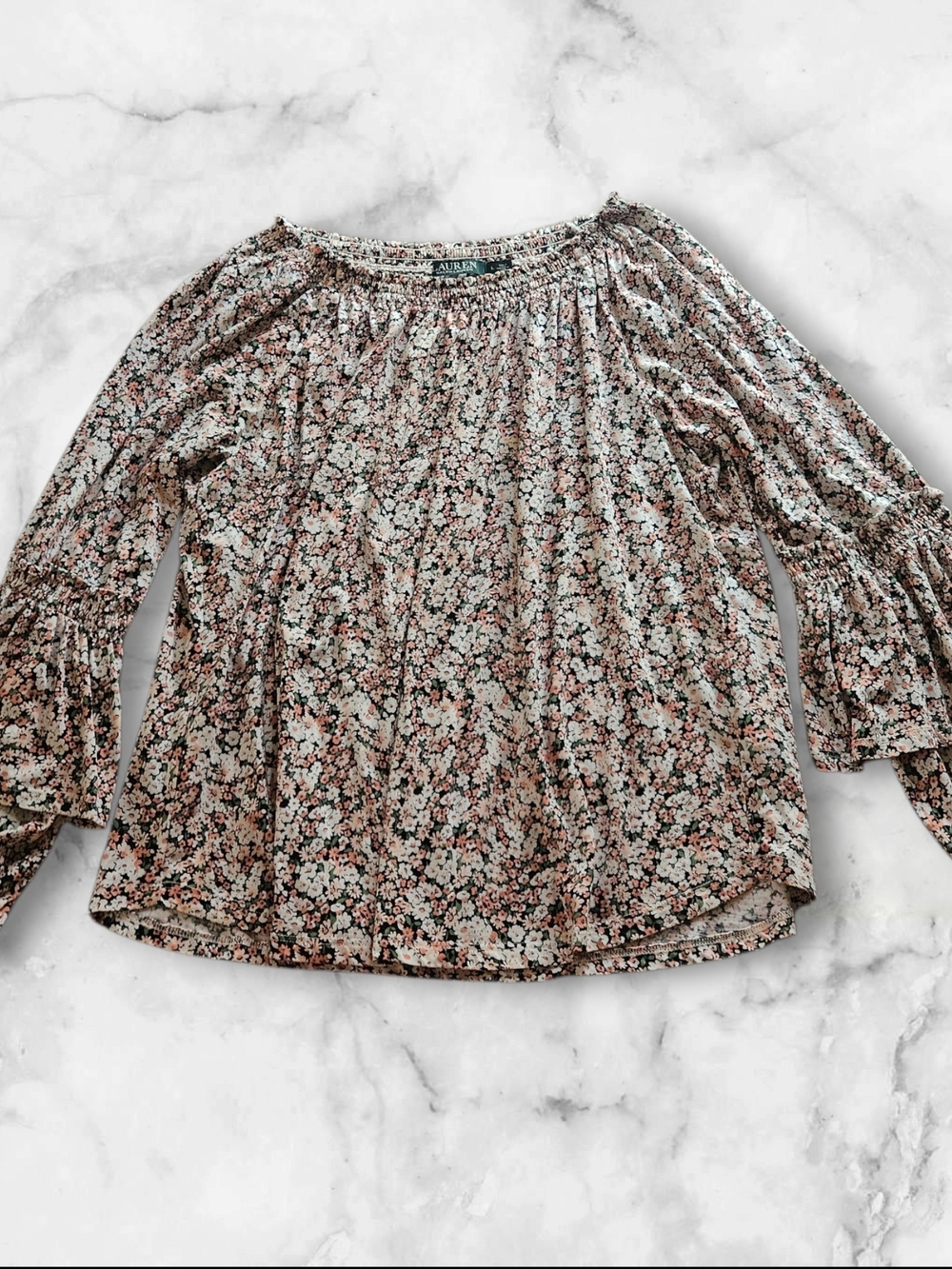 Lauren Ralph Lauren Floral Boho Blouse Size Large Bell Sleeve Top